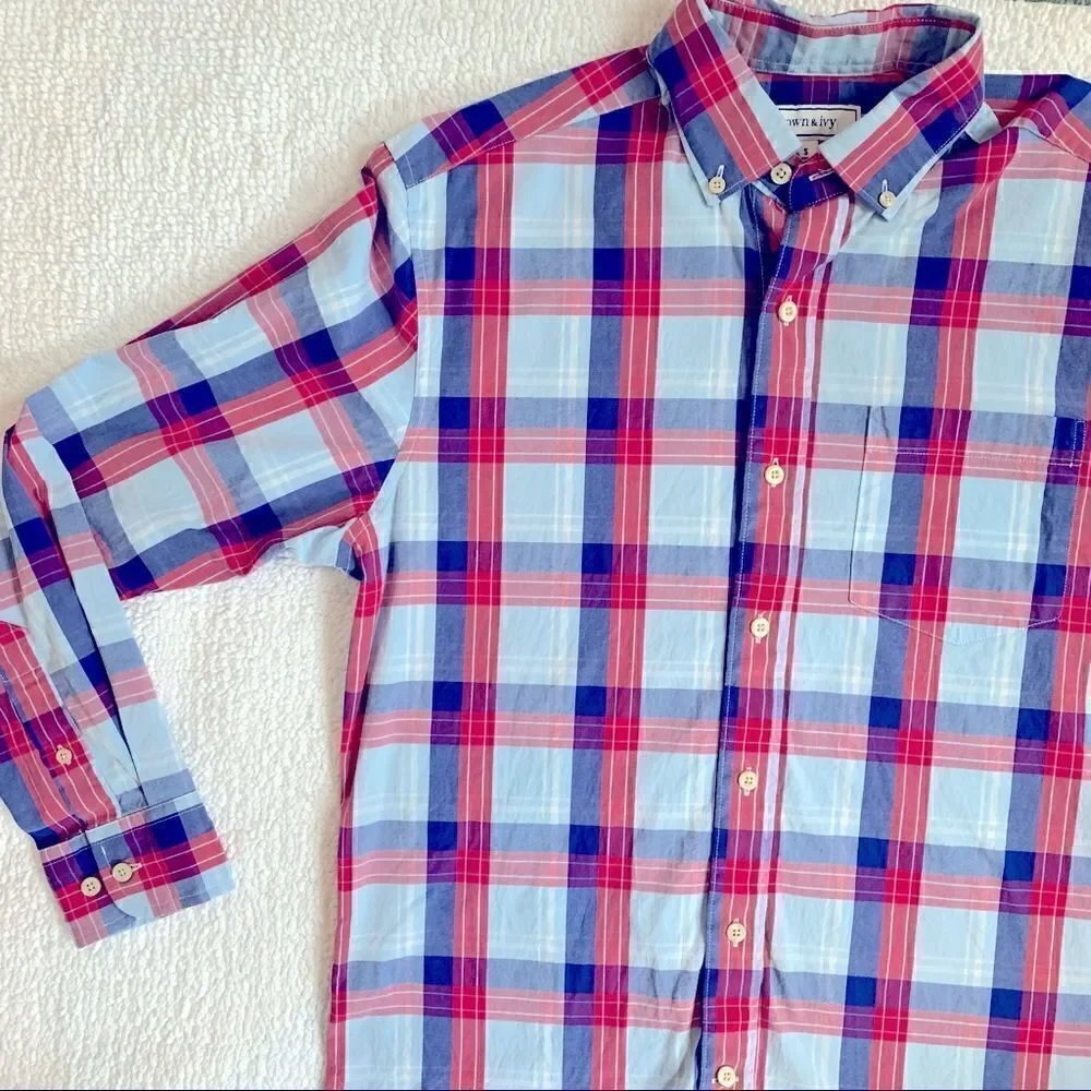 Crown & Ivy Plaid Button Down Collared Shirt Men’s Size Small (S)